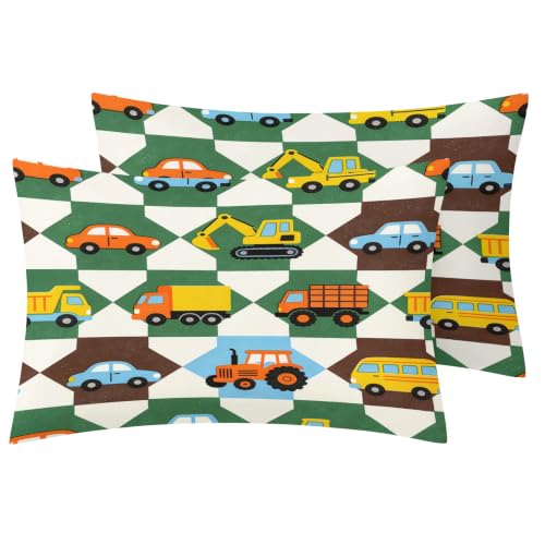 King Size Cartoon Car Pillow Cases Set of 2 - Green, 20x36 Inches, Kids Gift