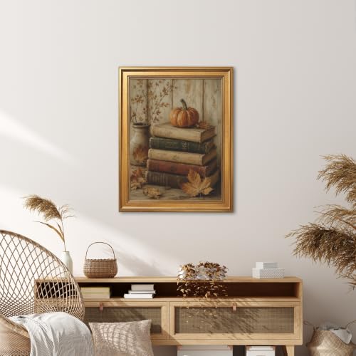 Autumn Cozy Wall Art Canvas Print Pumpkin Books Rustic Frame 8x10inch