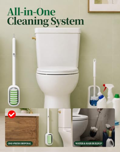 Disposable Toilet Bowl Cleaner Wand Kit with 42 Green Refills - Wall-Mounted, No-Drill