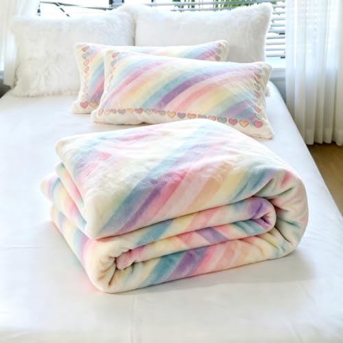 Rainbow Plush Comforter Set Queen Size Fluffy Bedding for Girls - Rainbow 01