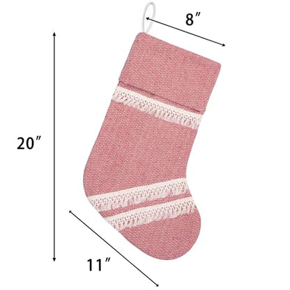Christmas Stockings 8 Pack - 20-Inch Rustic Farmhouse Holiday Decor - Red Set of 8