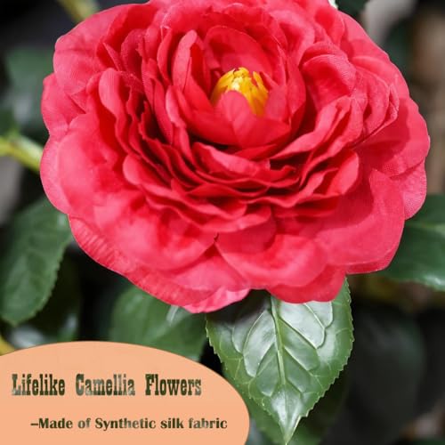 5ft Artificial Camellia Tree with Red Flowers - Potted Faux Indoor Outdoor Plant, Realistic Blooming Fake Tree, Home Decor