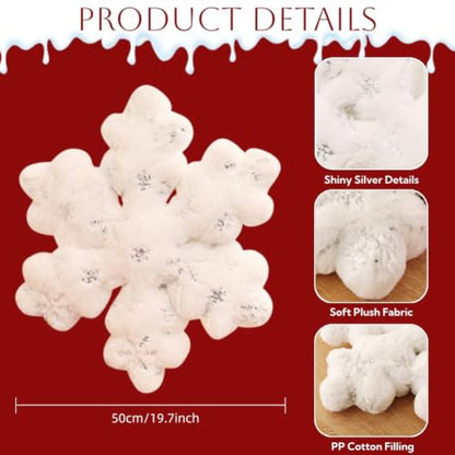 Christmas Snowflake Throw Pillows - White Plush Decorative Cushions, 19.7 Inches, Set of 2