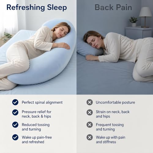Moon Shaped Cooling Body Pillow Blue Oversized C-Shape Hugging Pillow