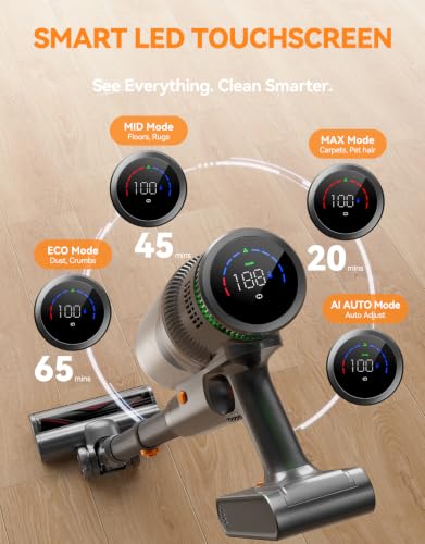 Cordless Vacuum Cleaner, 300AW Suction, 65Min Runtime, Self-Standing with Orange Variation