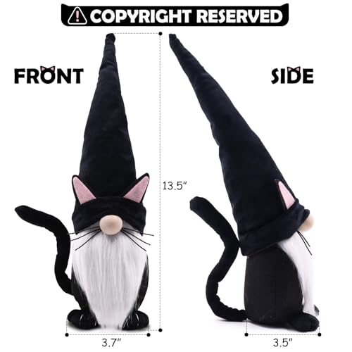 Black Cat Gnome Plush Decor - Handmade Scandinavian Halloween & Christmas Figurine