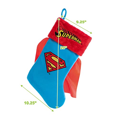 Superman Logo Christmas Stocking 20 Inch Applique Holiday Decor Blue with Cape - Gift Holder