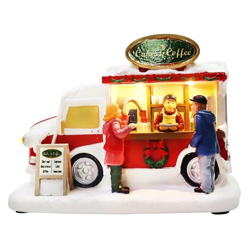 Christmas Village Lighted Food Truck Decor - Hand-Painted Holiday Tabletop Scene with LED Lights - MOMENTS IN TIME