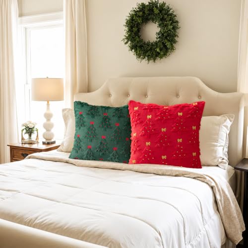 Warmstar Christmas Tree Throw Pillow Covers Set of 2 - Green Bow 20x20 Inches