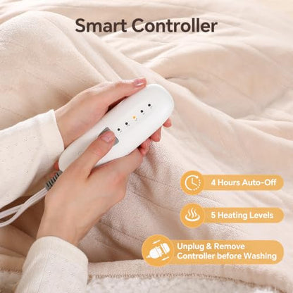 Electric Throw Blanket 50x60 with Fast Heating, Cream - Soft & Safe