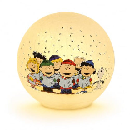 Peanuts Gang Caroling Crackle Glass Holiday LED Globe - 6 Inch Christmas Decor