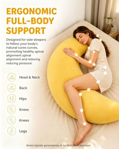 Giant Moon Body Pillow with Ergonomic Curved Design - Winter Beige