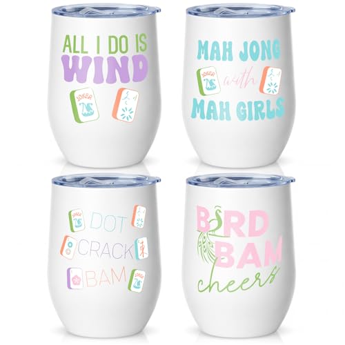 Patelai 12 oz Mahjong Tumbler with Lid & Straw - Cute Gift Drinkware