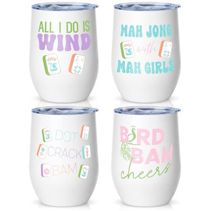 Patelai 12 oz Mahjong Tumbler with Lid & Straw - Cute Gift Drinkware