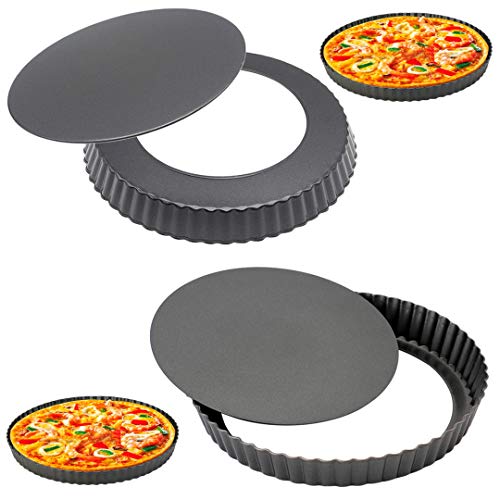 Meichu Tart Pans with Removable Bottom Set of 3, 8 inch 10 inch 12 inch Round Non stick Quiche Pans Cake Pans for Baking Pizza Fruit Mousse Christmas Dessert