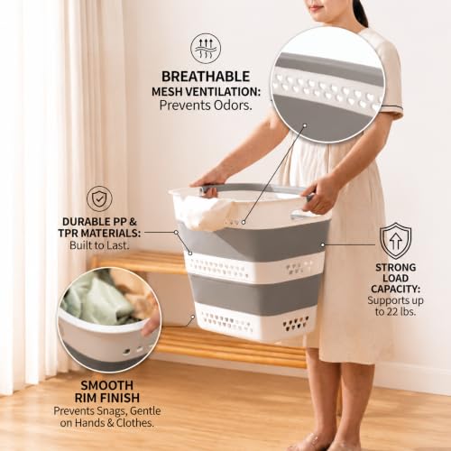 Gery 42L Collapsible Laundry Basket with Handles - Foldable Storage Bin for Washing