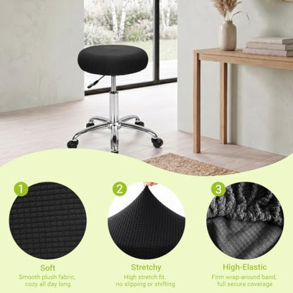 Black 2 Pack Round Bar Stool Covers 12-14 Inch Elastic Washable