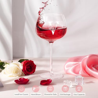 Personalized Monogrammed A-Z Wine Glass for Women - Custom Gift Vouchers, Birthday, Christmas, Her - Variation V
