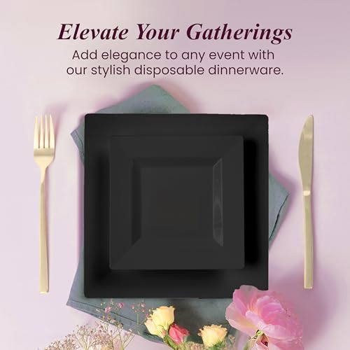 Black Square Disposable Plastic Party Plates - 60 Pack, Halloween Theme