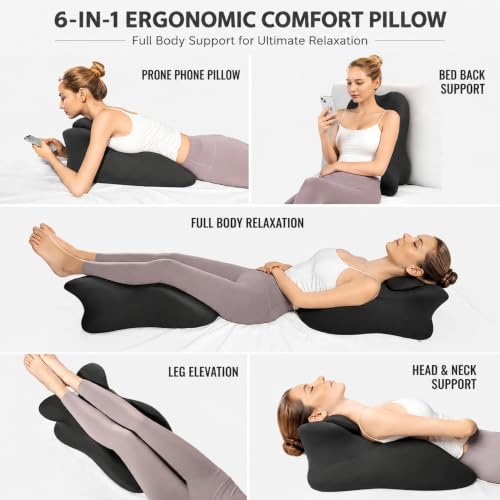 Memory Foam Wedge Pillow Black - Ergonomic 27° Support for Bed Sofa Reading