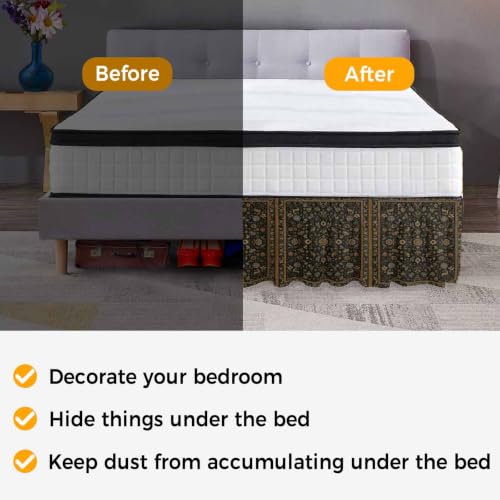 Queen Size Bed Skirt with Elastic Drop 16 Inch - Black/Bronze/Gold