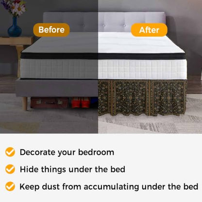 Queen Size Bed Skirt with Elastic Drop 16 Inch - Black/Bronze/Gold