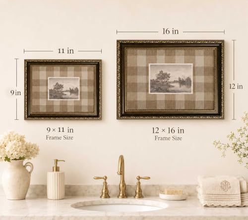 Vintage Gold Framed Canvas Wall Art - Antique French Floral Landscape 11 x 9 Inches