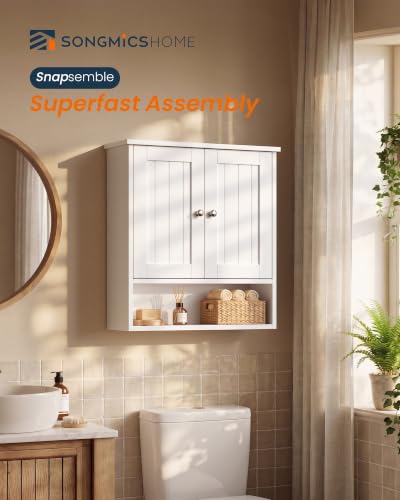 Bathroom Wall Cabinet with 2 Doors - Tool-Free Assembly, Adjustable Shelves, White Finish