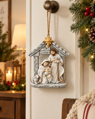 4 Grey Nativity Holy Family Resin Ornaments Christmas Set - Manger Scene