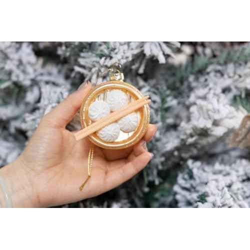 Set of 2 Blown Glass Chinese Soup Dumpling Ornament, Glass Dumpling Christmas Ornament, Xiao Long Bao Ornaments, Steamed Stuffed Buns Ornaments