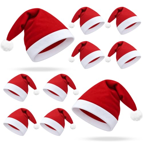Christmas Santa Hats with White Trim and Pom Pom - Unisex Holiday Costume, 24 pcs