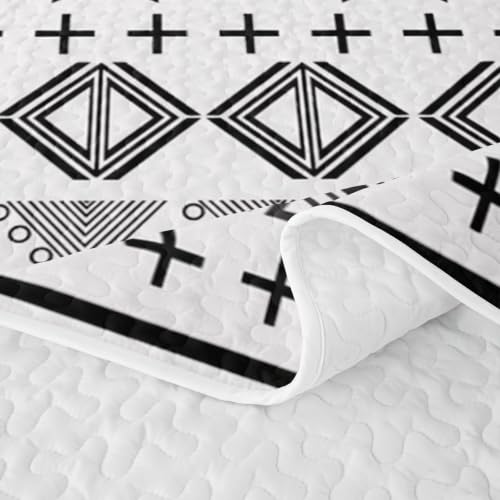 White Black Boho Geometric Quilt Set Twin with Pillowcase - Modern Bedding