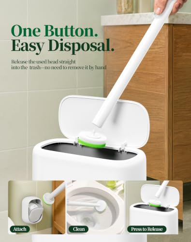 Disposable Toilet Bowl Cleaner Wand Kit with 42 Green Refills - Wall-Mounted, No-Drill