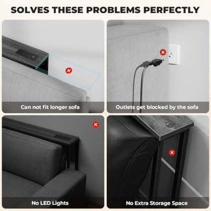 78.7-Inch Long Behind Couch Table with RGB Lights, Outlets & Bookcase - Narrow Space