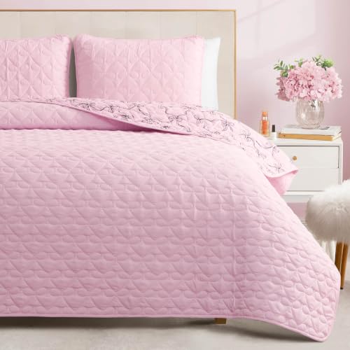 Juicy Couture Luxe Bow 3-Piece Quilt Set Full/Queen Light Pink - Reversible Bedding