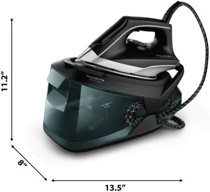 Rowenta Master Steam Station Iron | Professional Clothes Steamer with Stainless Steel Soleplate, 57 Oz, 1750 Watts, Black/Green