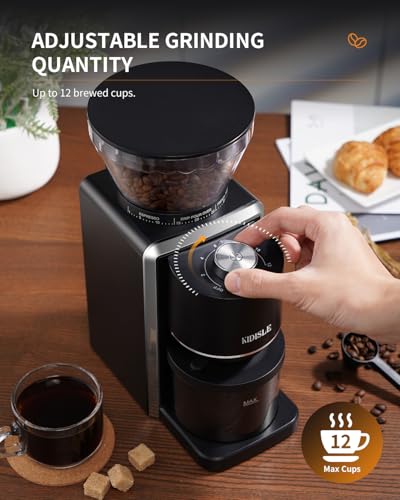 KIDISLE Conical Burr Coffee Grinder - 35 Settings, Anti-Static, Black