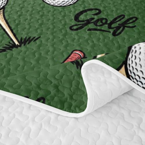 Deep Green Twin Golf Quilt Set for Kids Boys & Girls - Lightweight Bedding with Pillowcase