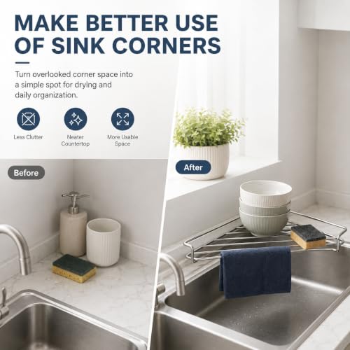 Stainless Steel Corner Sink Shelf - Triangular Kitchen Organizer 1Pcs