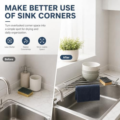 Stainless Steel Corner Sink Shelf - Triangular Kitchen Organizer 1Pcs