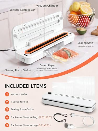Vacuum Sealer Machine 75KPa 6-in-1 Dry Moist Modes Digital Timer White