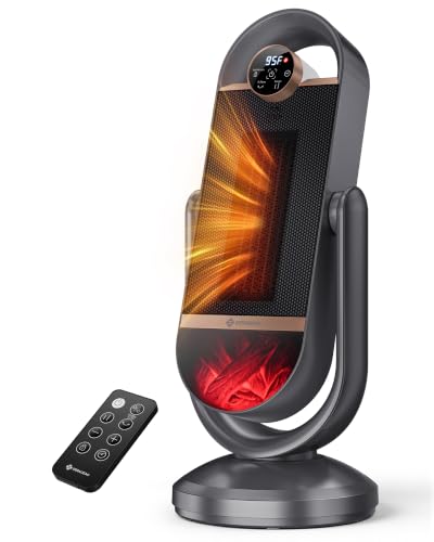 Dark Gray 21.6in Space Heater with 1500W Graphene PTC, 3D Flame Effect, Oscillation, Remote, Timer