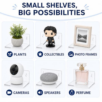 10 Pack Small Clear Acrylic Floating Wall Shelves for Display