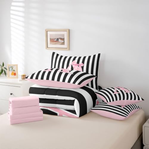Pink Reversible Initial Letter A Comforter Set Queen Size - Black Pink Variation