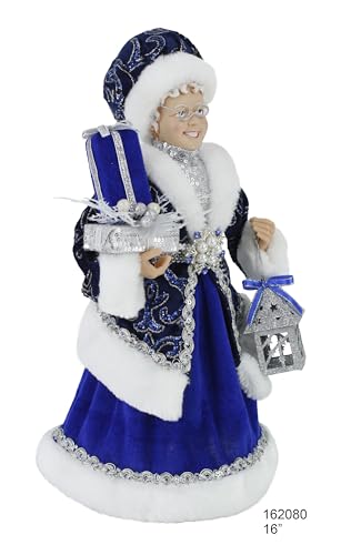 Windy Hill 16-Inch Mrs. Claus Blue Holiday Figurine - Blue Sequin Dress