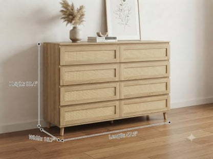 Garvee Rattan 7-Drawer Dresser for Bedroom & Nursery - Natural Finish