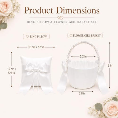 5.9 Inch Wedding Ring Bearer Pillow and Flower Girl Basket Set