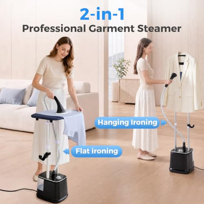 Garment Steamer for Clothes 2000W Standing Iron with Dual Poles - Black Silver