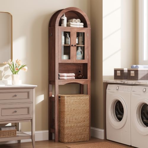 Over-the-Toilet Bathroom Storage Cabinet with Acrylic Doors - Walnut Finish