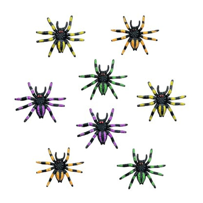 Halloween Plastic Spiders Set of 8 - Patterned, Realistic Decorations